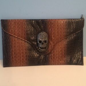 Faux Crocodile Skin Skull Encrusted Clutch/Purse